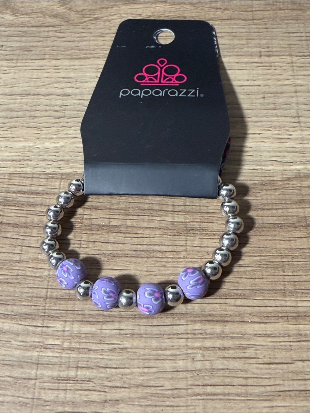 paparazzi Lavender Floral Bead Stretch Bracelet with Silver Accents